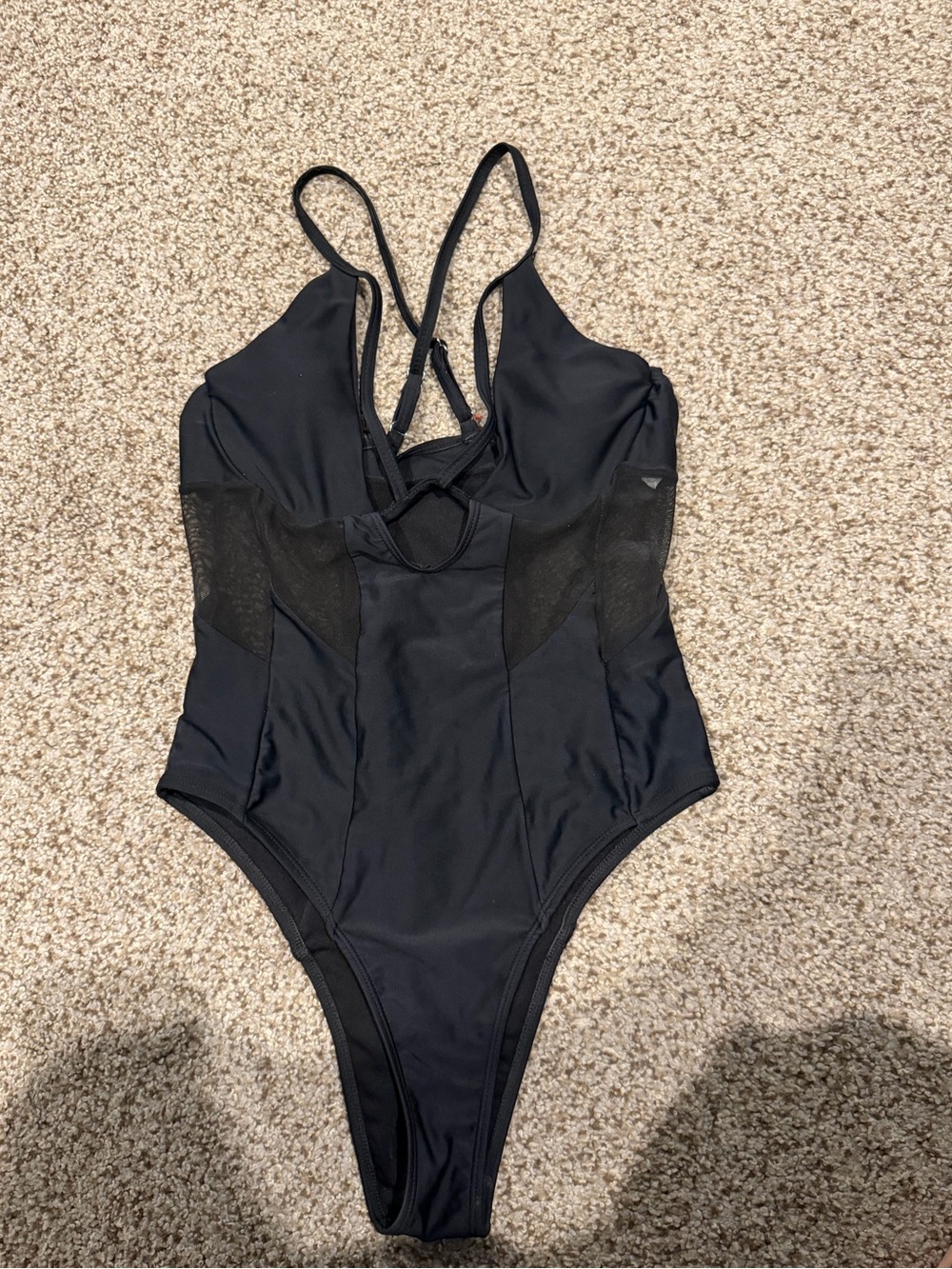 Women's Black One-Piece Swimsuit with Mesh Panels